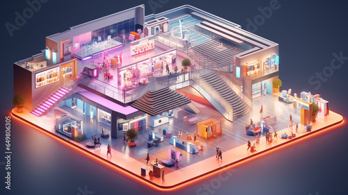 3D of the shopping mall. Business concept. Isometric style. Generative AI.