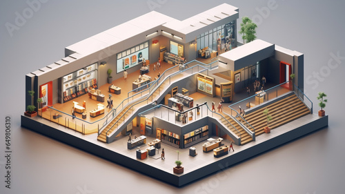 3D of the shopping mall. Business concept. Isometric style. Generative AI.