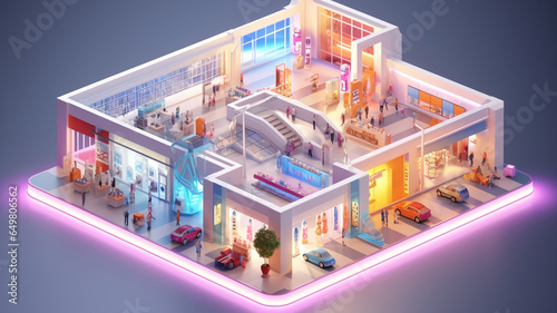 3D of the shopping mall. Business concept. Isometric style. Generative AI.