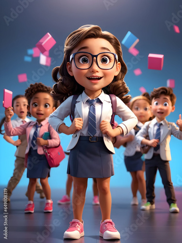 Children in a School, Portrait of a School Children 3D Rendered Realistic Character, Generative AI