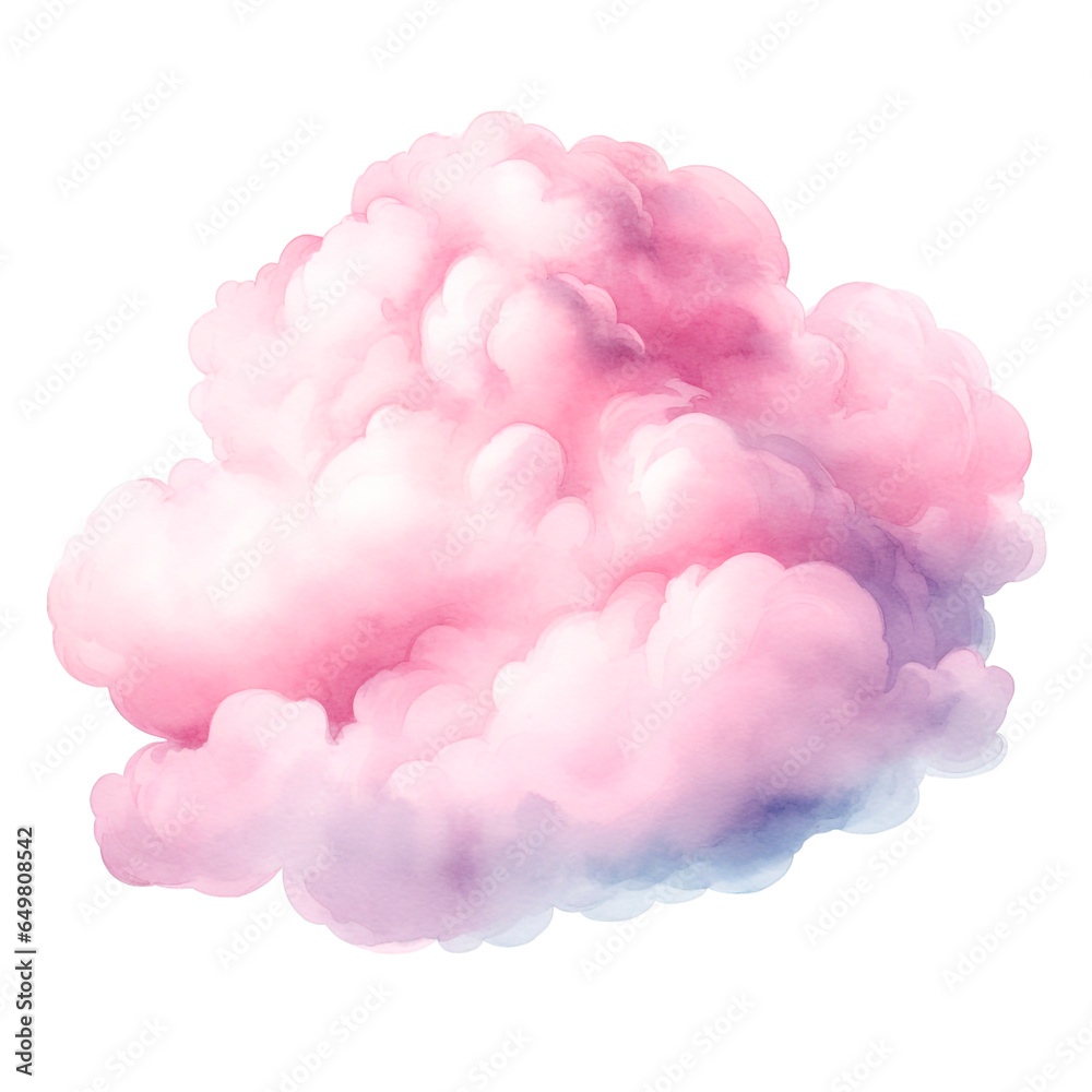pink fluffy cloud, watercolor, generative AI