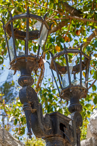 old broken lantern in the park