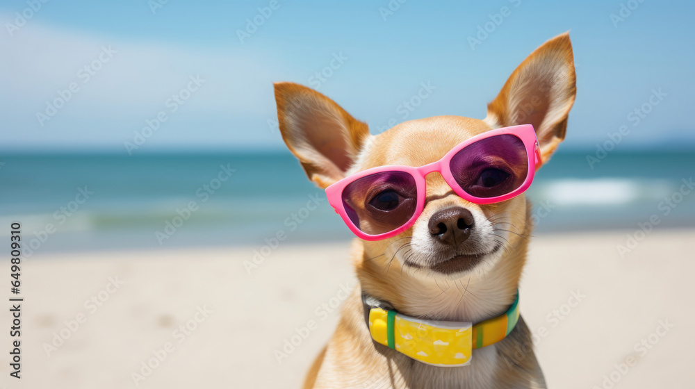 Chihuahua wearing sunglasses on a summer beach cute, Background, Illustrations, HD Chihuahua wearing sunglasses on a summer beach cute, Background, Illustrations, HD