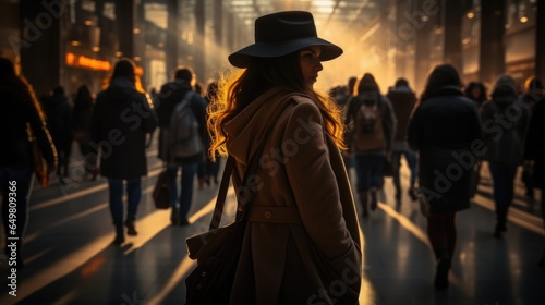 "Cityscape Ambiance: Person Walking Amidst Urban Lights"