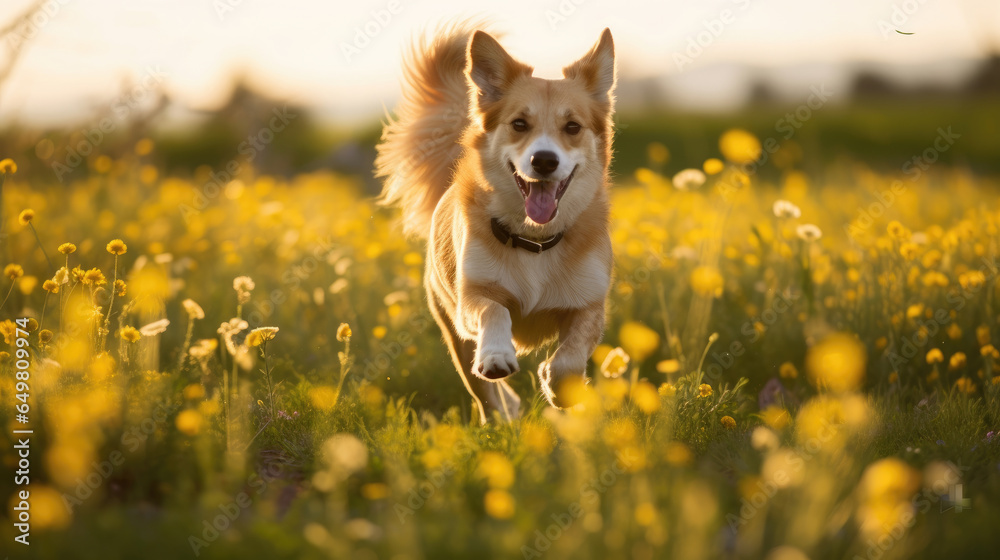 Dog Running through springfield lively carefree, Background, Illustrations, HD