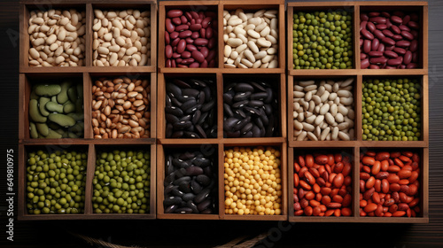 Different Beans in form In small wooden, Background, Illustrations, HD