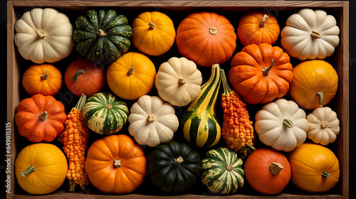 white, green, red and orange pumpkins