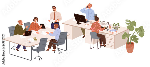 People office work. Vector illustration. Office workers maintain confidentiality and handle sensitive information responsibly A worker employee embraces challenges as opportunities for growth in