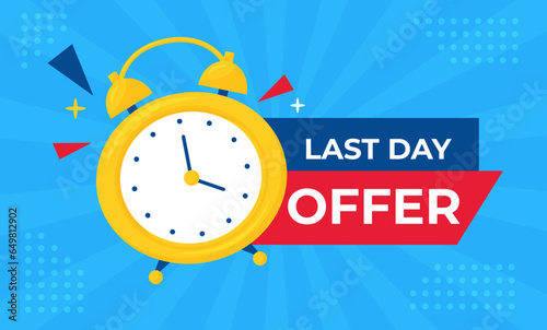 Vector banner sale countdown badge. Last time offers icon. Last chance, last day promo discount. Alarm clock on blue background