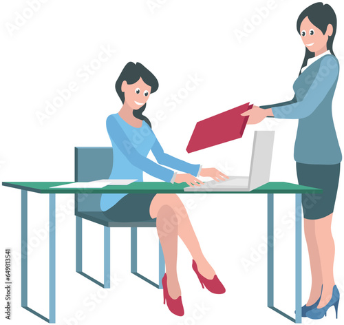 Office workers. Vector illustration. A worker employee contributes to positive and harmonious work environment An office manager implements strategies to improve productivity and efficiency A business
