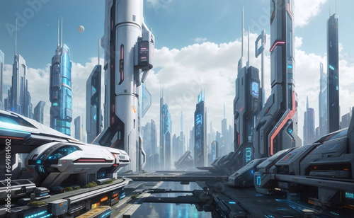 A futuristic cyberpunk city with future cityscape.