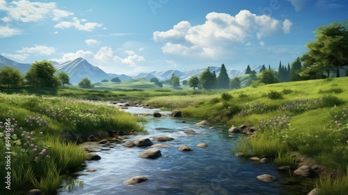 stream countryside trout streams illustration water tree, landscape river, summer forest stream countryside trout streams © sevector