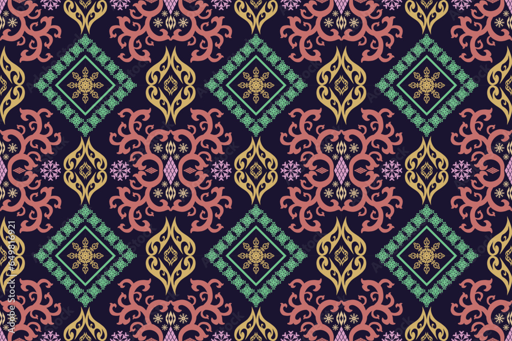 Geometric ethnic aztec embroidery style.Figure ikat oriental traditional art pattern.Design for ethnic background,wallpaper,fashion,clothing,wrapping,fabric,element,sarong,graphic,vector illustration.