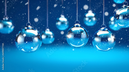 Hanging Christmas Balls on Blue Background.