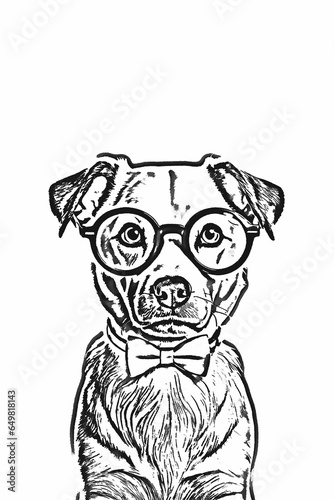 Dog artwork with ink hand drawing style isolated in white background