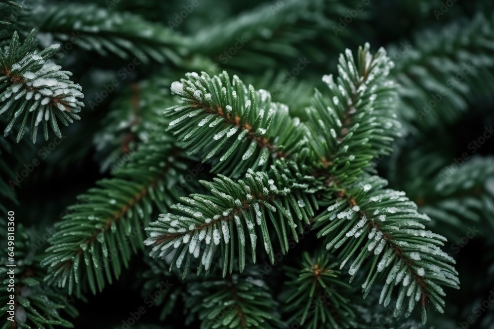 Beautiful green fir tree branches close up, Christmas and winter concept