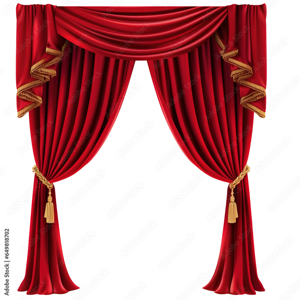 Detailed red curtain,  transparent background, - obrazy, fototapety, plakaty 