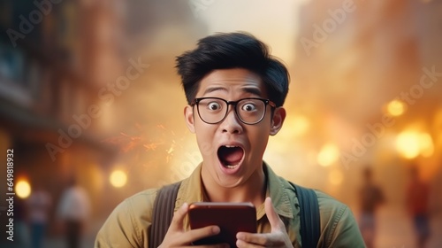 handsome man exited surprise face expression . Male feels shocked. exciting smile and happy adorable rejoices. Very enjoy and fun relax time. wow 