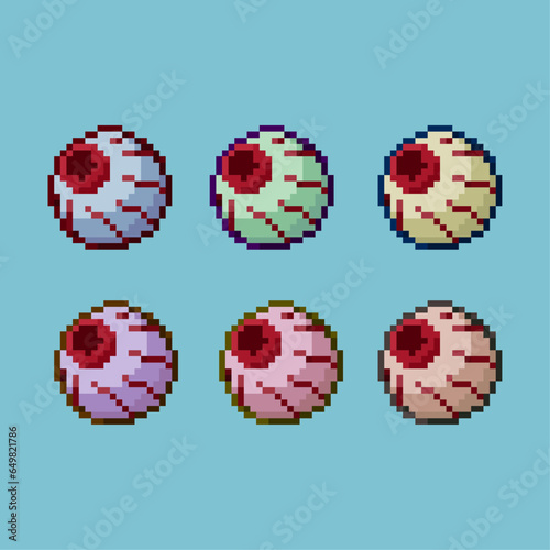 Pixel art sets of halloween eyes with variation color item asset. simple bits of tense eyes on pixelated style 8bits perfect for game asset or design asset element for your game design asset