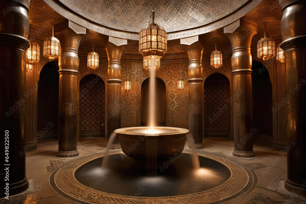 Obraz premium Moroccaninspired Hammam With Ornate Tilework And Exotic Lanterns