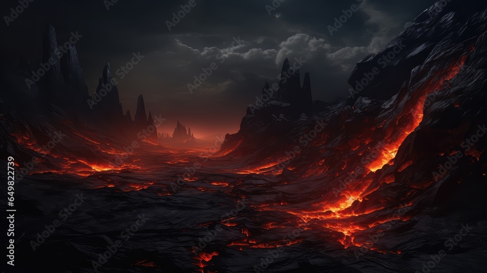 volcano moon lava flows illustration fire sky, outdoor eruption, magma background volcano moon lava flows