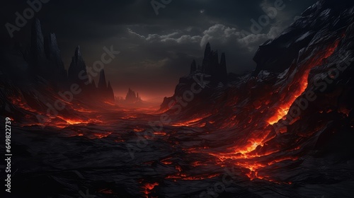 volcano moon lava flows illustration fire sky, outdoor eruption, magma background volcano moon lava flows © sevector