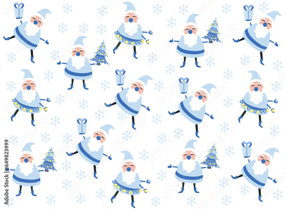 christmas pattern with holiday details (santa claus,snowflake, gifts, balls, candy, snowman). Vector illustration