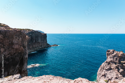 Long view shot of Punta delle oche in Carloforte at daylight