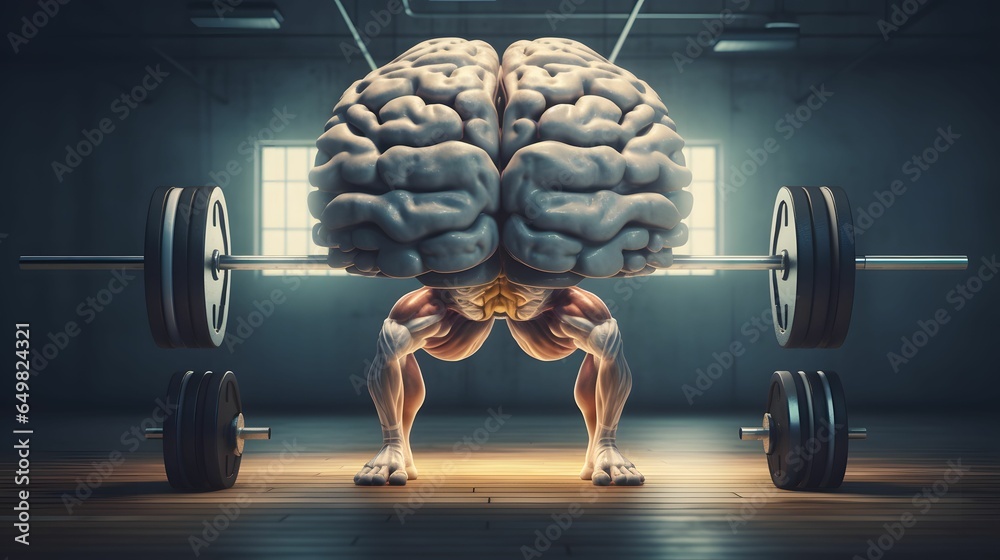 Brain exercising muscles, lifting heavy weights in gym - concept of ...