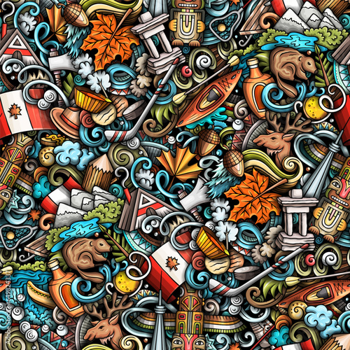 Cartoon doodles Canada seamless pattern