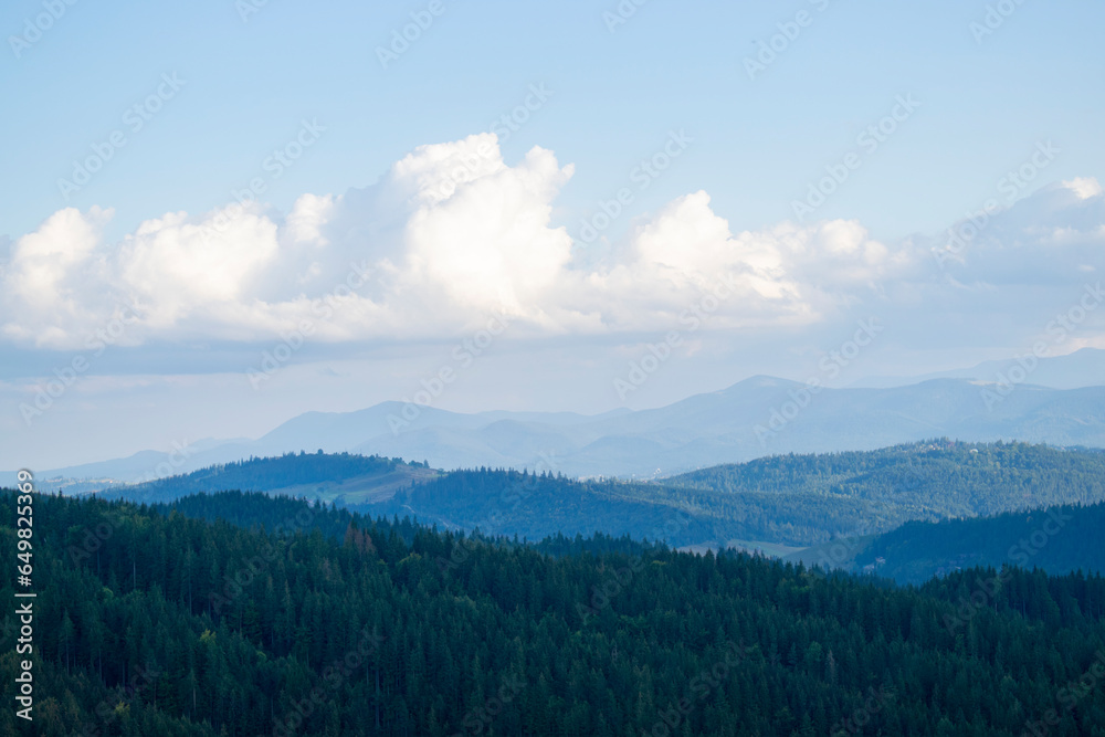 Mountain landscape with forest in the Carpathian mountains of Ukraine.
