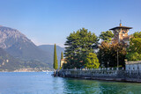 Small beautiful towns on the shores of Lake Como at the foot of the Italian Alps. Europe travel concept.	