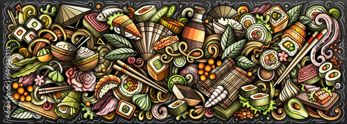 Sushi doodle cartoon funny banner