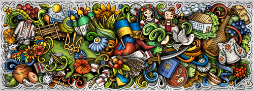 Ukraine doodle cartoon funny banner