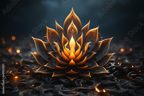 Generative AI image of beautiful lotus gracefully poised on dark backdrop