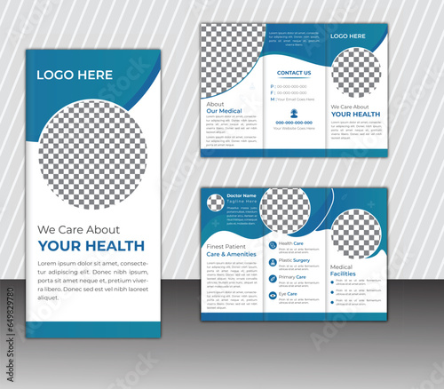 Modern medical brochure design template layout with creative shapes blue color vector