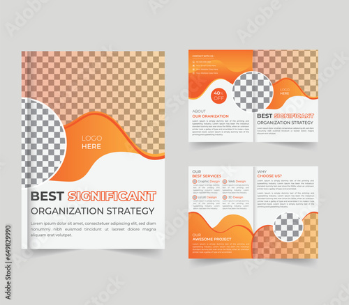 Orange modern and professional business bifold brochure template layout design, business profile template design, annual report, minimal, editable business brochure.