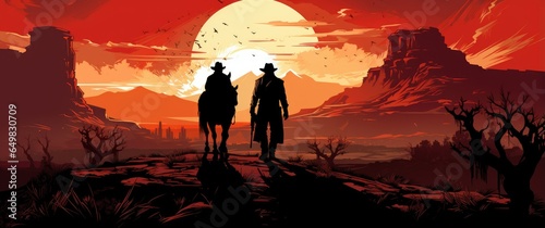 cowboy in desert on sunset