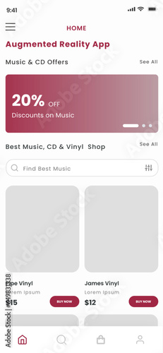 Augmented Reality, Virtual Reality Ecommerce, Music Vinyl Store , Metaverse Shop App UI kit and Template