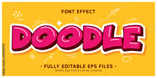 Doodle kawaii cute editable vector text effect