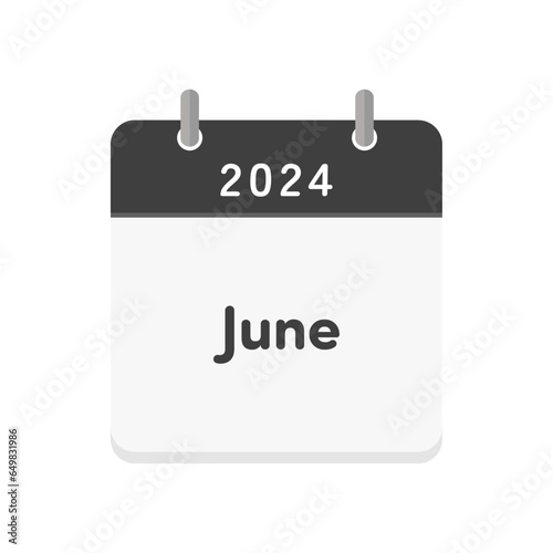 Simple calendar icon with the letters 2024 and June - English calendar for June 2024
