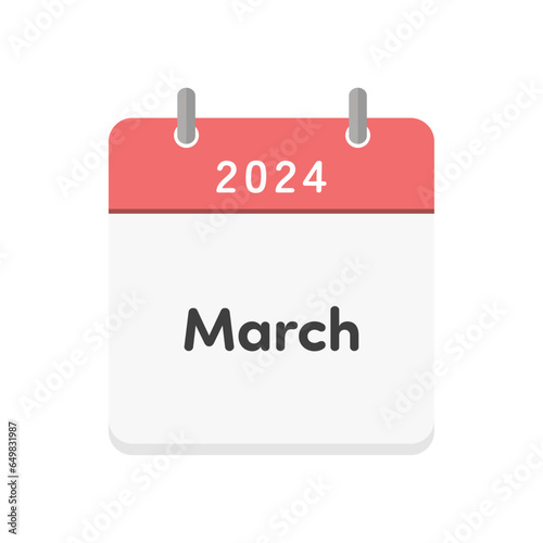 Simple calendar icon with the letters 2024 and March - English calendar for March 2024