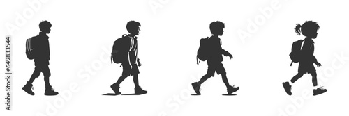 Back to school kid silhouette set. Vector illustration.
