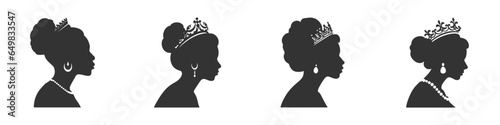 Queen face silhouette set. Vector illustration.