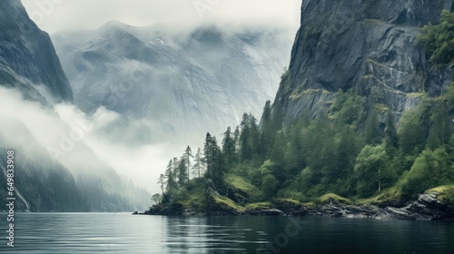 tourism misty fjord views illustration outdoor scenery, view water, forest green tourism misty fjord views