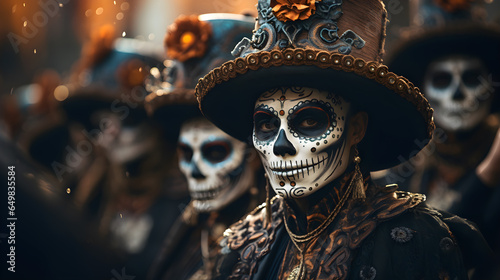 Day of the dead celebration and people with costumes