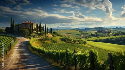 landscape tuscan vineyards rolling illustration green rural  europe nature  agriculture field landscape tuscan vineyards rolling