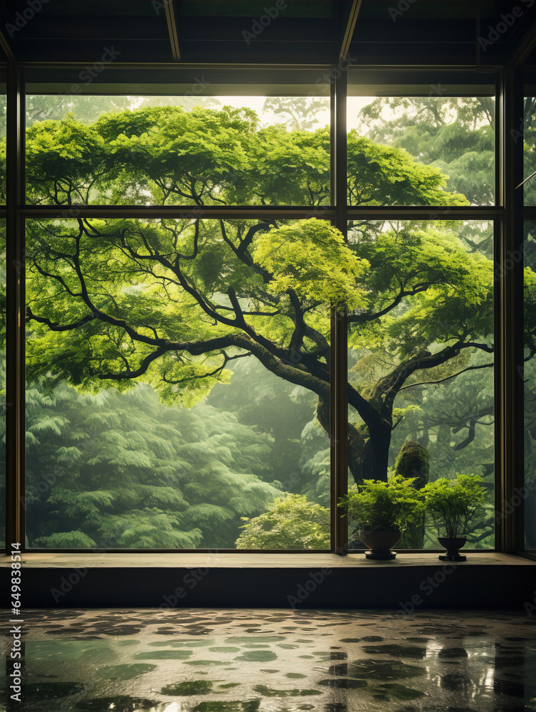Naklejka premium Summer trees and houses,created with generative ai tecnology.