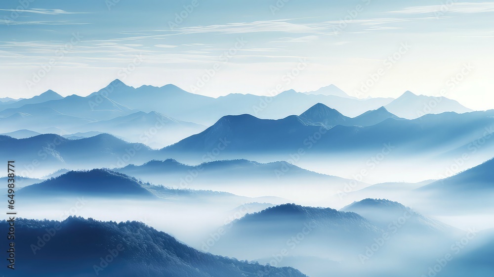 Obraz premium landscape misty mountain morning illustration background sky, beautiful travel, outdoor hill landscape misty mountain morning