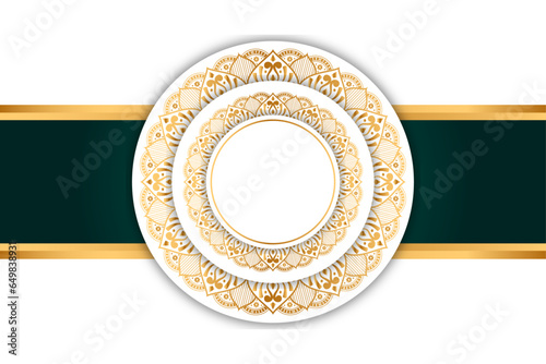 Canvas Print Luxury white golden mandala arabic ornament islamic banner title frame text box